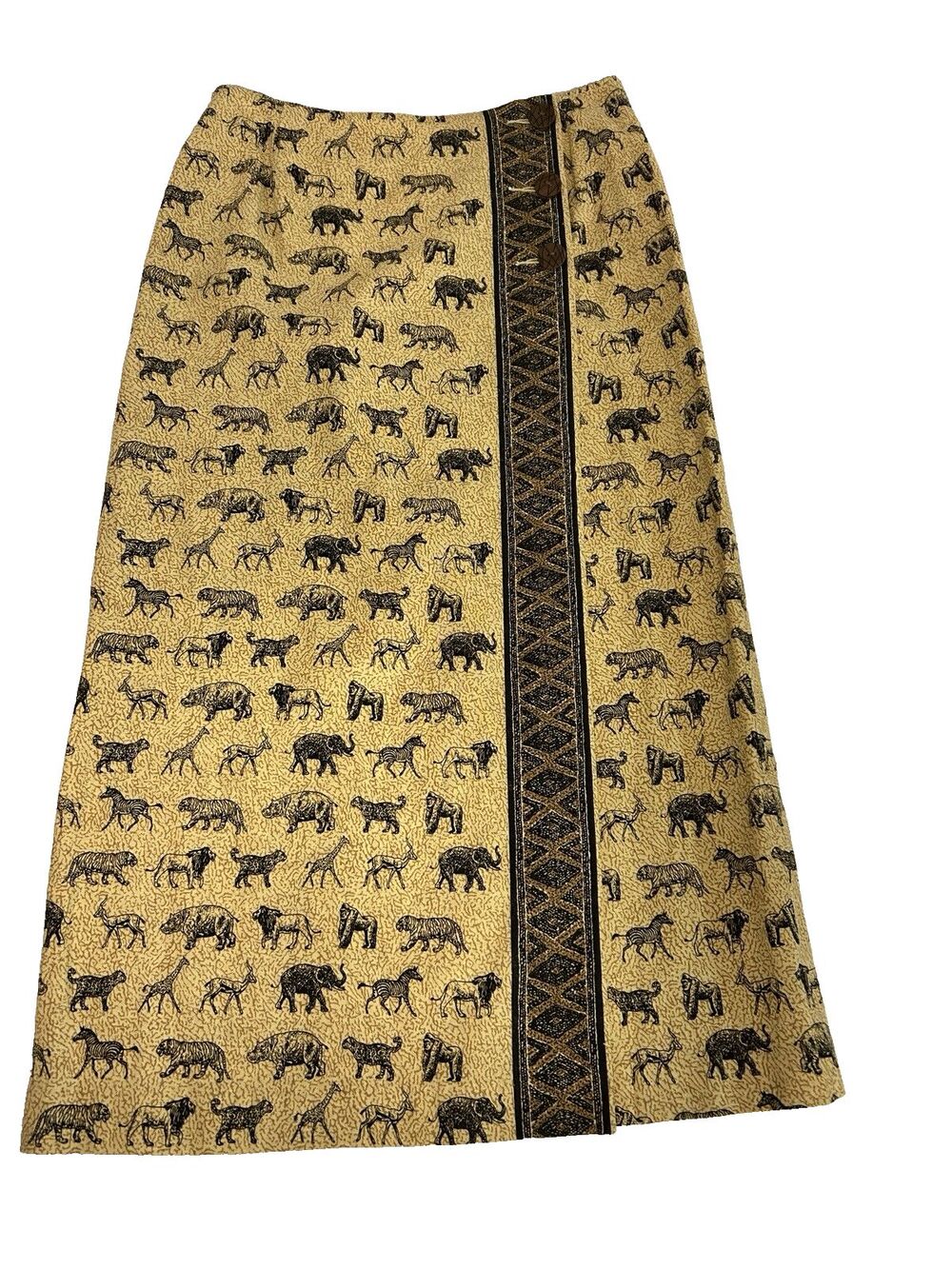 Vintage Stonebridge Women's 10P Faux Wrap Maxi Skirt African Safari Linen Blend
